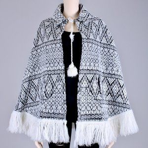 Vintage 50s Guatemalan Wool Poncho Fringe Cape